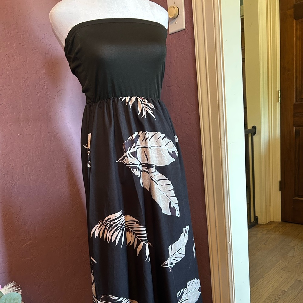 Black Maxi Dress with Leaf Print